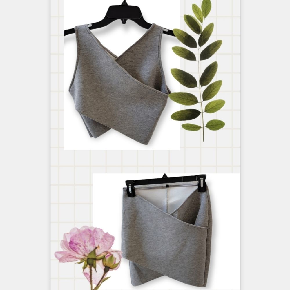 SET: CUT OUT CROP TANK AND MATCHING SKIRT GRAY